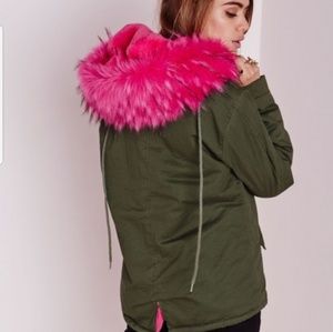 Parka with pink fur